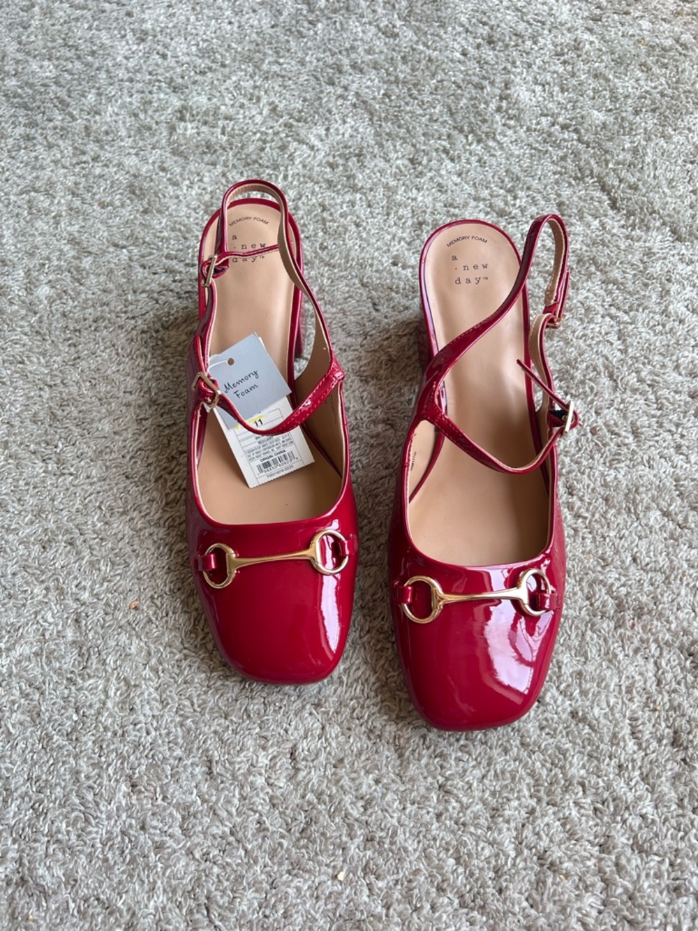 a new day Red Patent Slingback Loafers with Gold Bit. Size 11